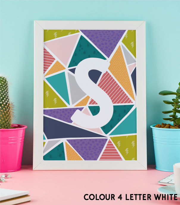 Kids personalised initial letter geo wall print (A4 &A3)