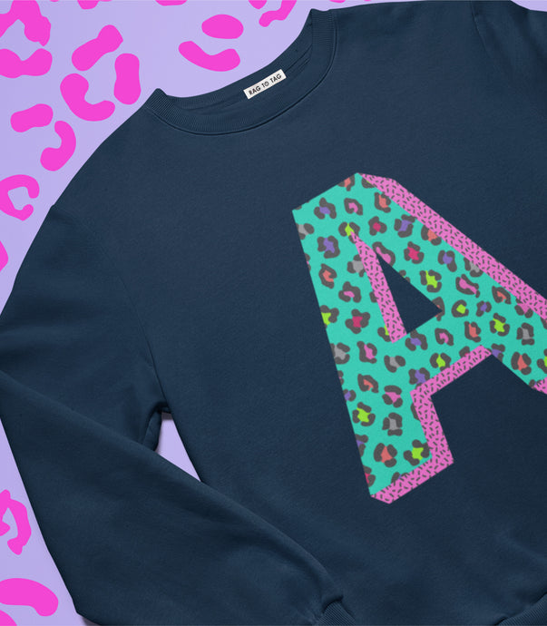Kids Leopard print personalised letter sweatshirt