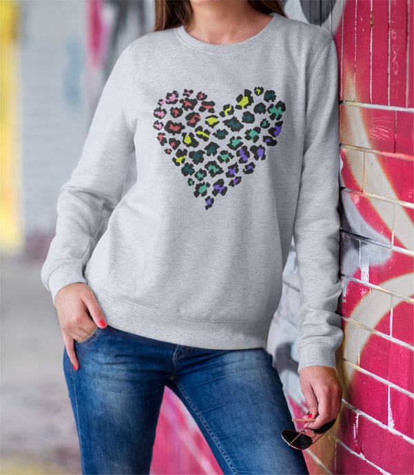 Women's leopard heart print sweatshirt
