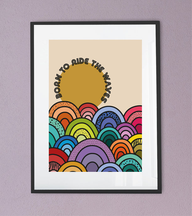 'Born to wide the waves' wall art print (A4 & A3)