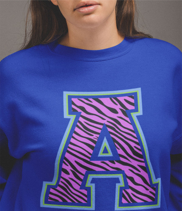 Womens zebra print personalised letter sweatshirt