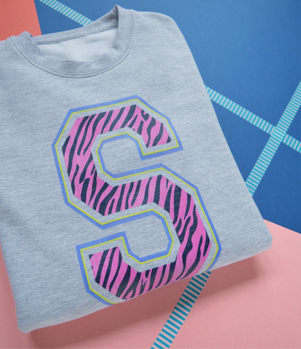 Kids zebra print letter sweatshirt - S 7-8yrs