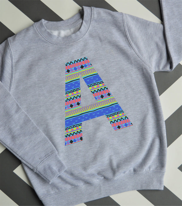 Kids Aztec print personalised letter sweatshirt