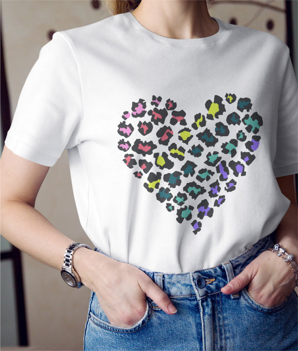 Women's leopard print heart T shirt